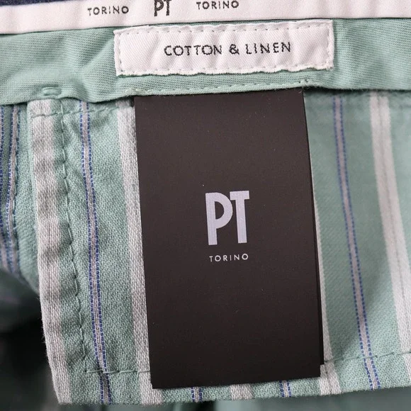 PT Torino Pants Mens 36x36 Green Slim Fit Cotton Linen Dress Casual Chinos